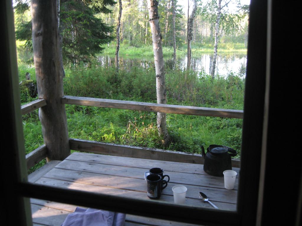 A cabin in the forest.